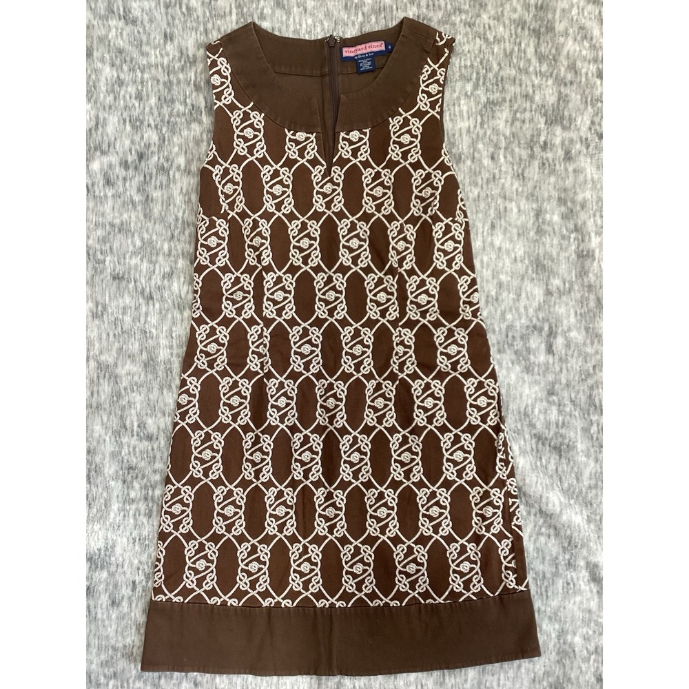 Vineyard Vines Womens Size 6 Brown Knot Neckline Sleeveless Cotton Sheath Dress